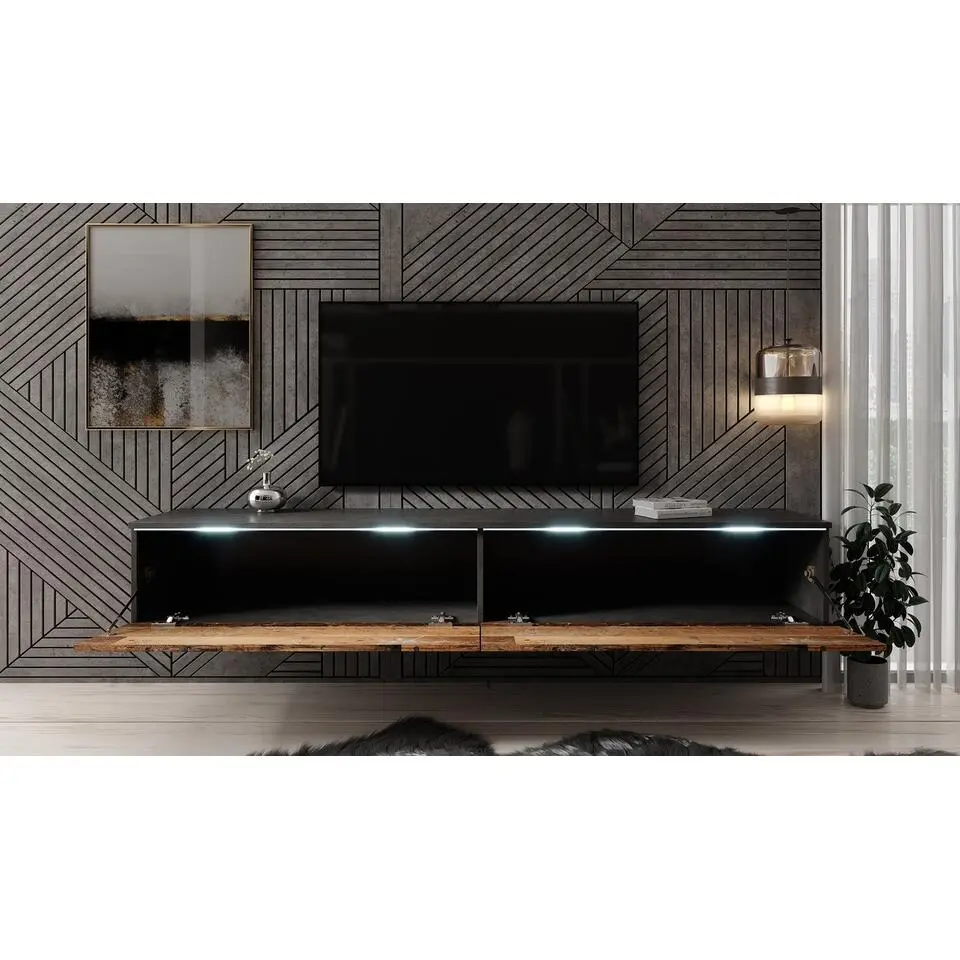 Meubella - TV-Meubel Dixon - Old wood - Antraciet - 180 cm