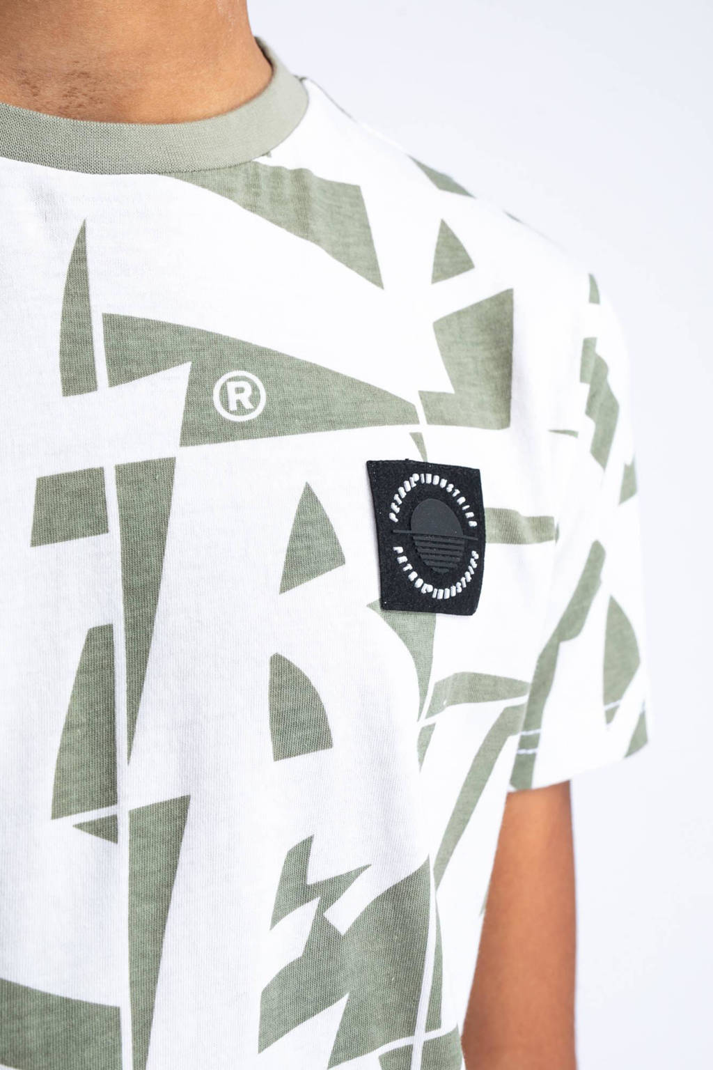 Petrol Industries T-shirt met all over print kaki/wit