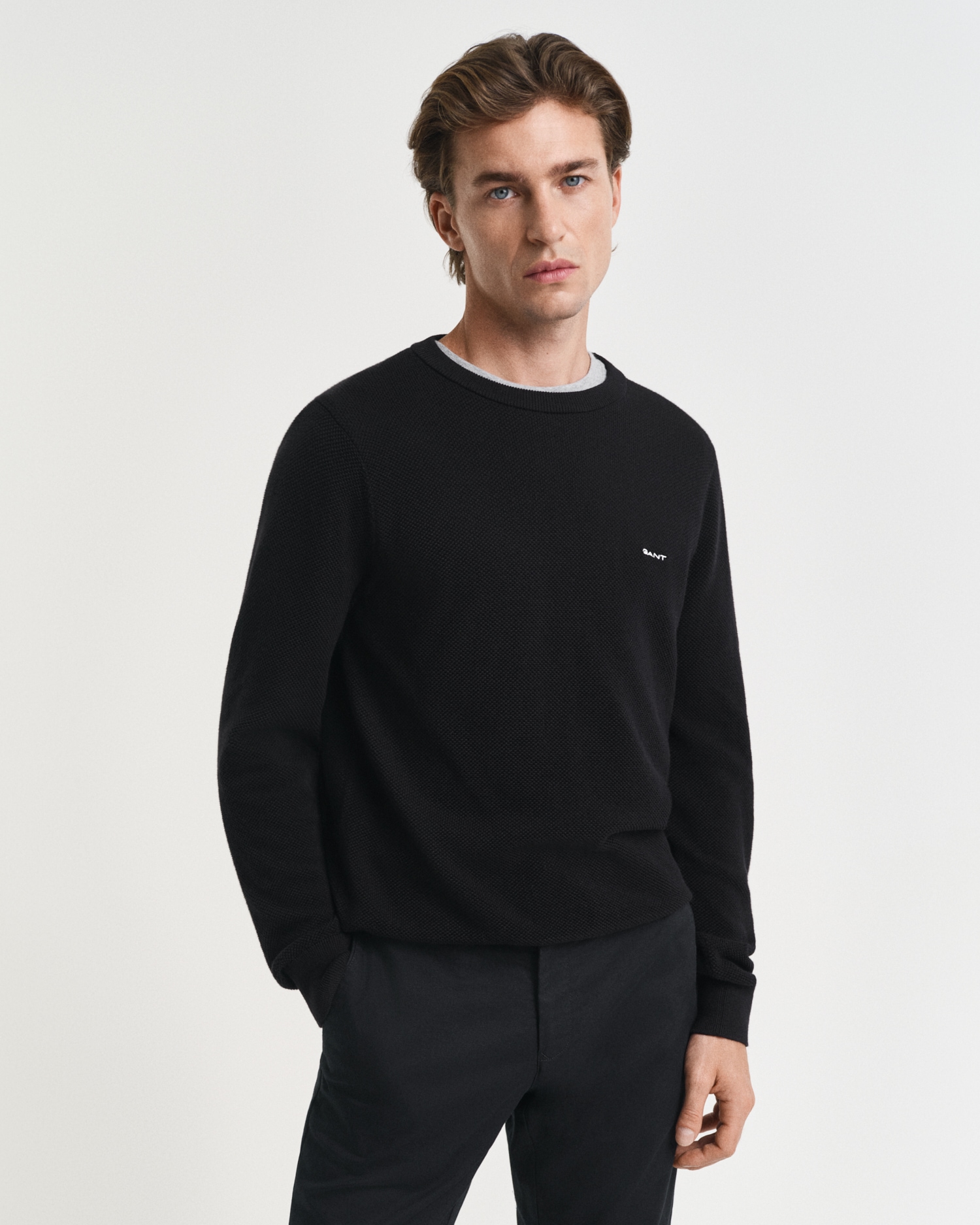 Gant Rundhalspullover »COTTON PIQUE C-NECK«, mit Logostickerei auf der Brust