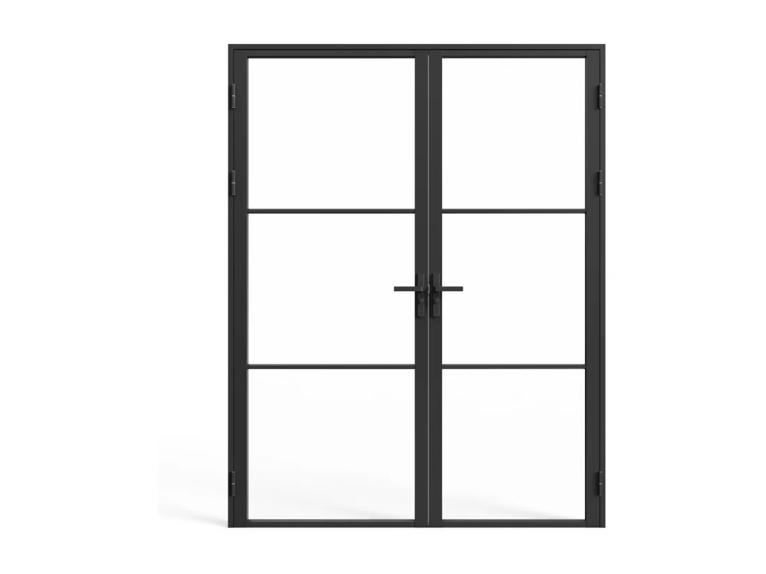Bloc porte réversible à deux battants en aluminium et verre trempé - 2 x H204 x L93 cm - Noir - MASERU