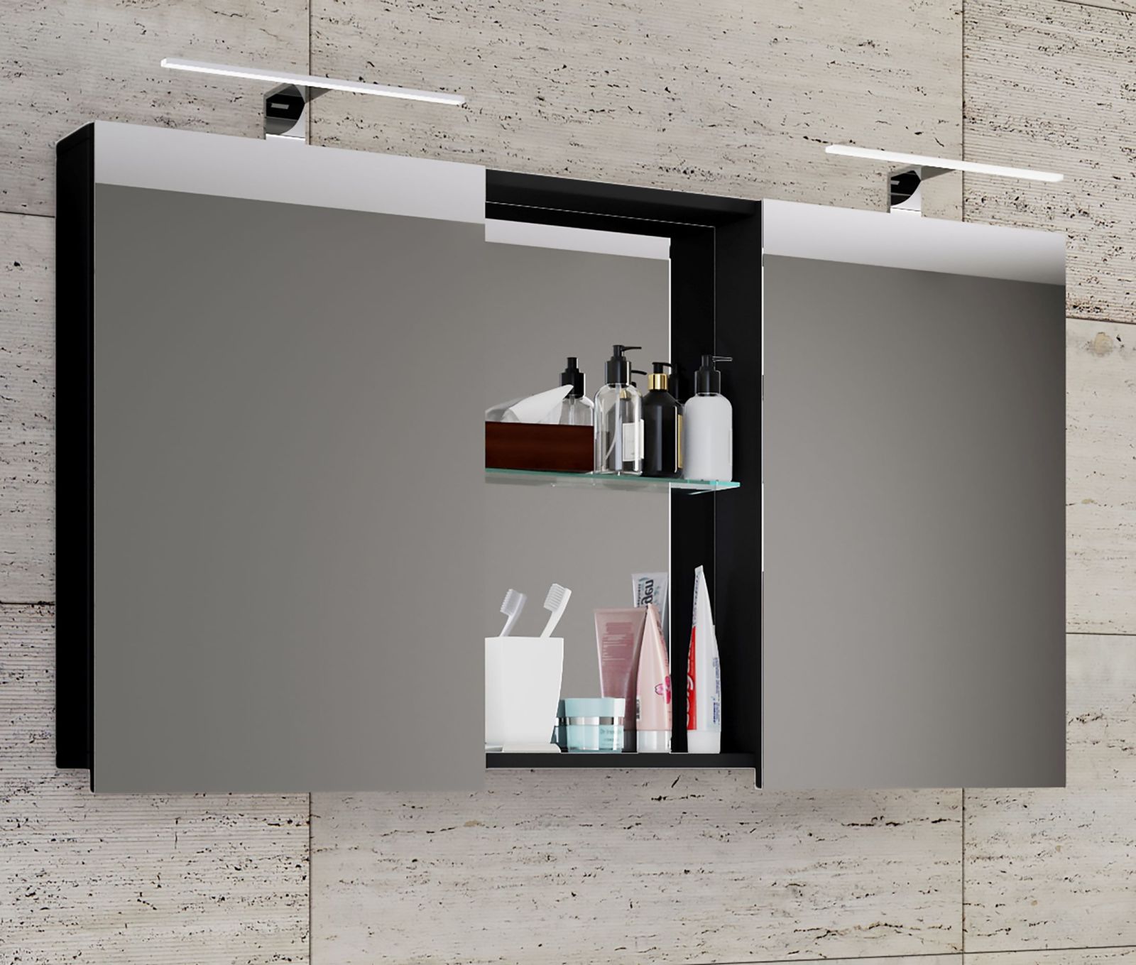 Spiegelschrank BUDASI - schwarz - 112 cm