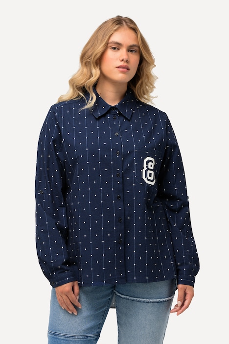 Hemdbluse, Punkte, Hemdkragen, Langarm, hinten länger