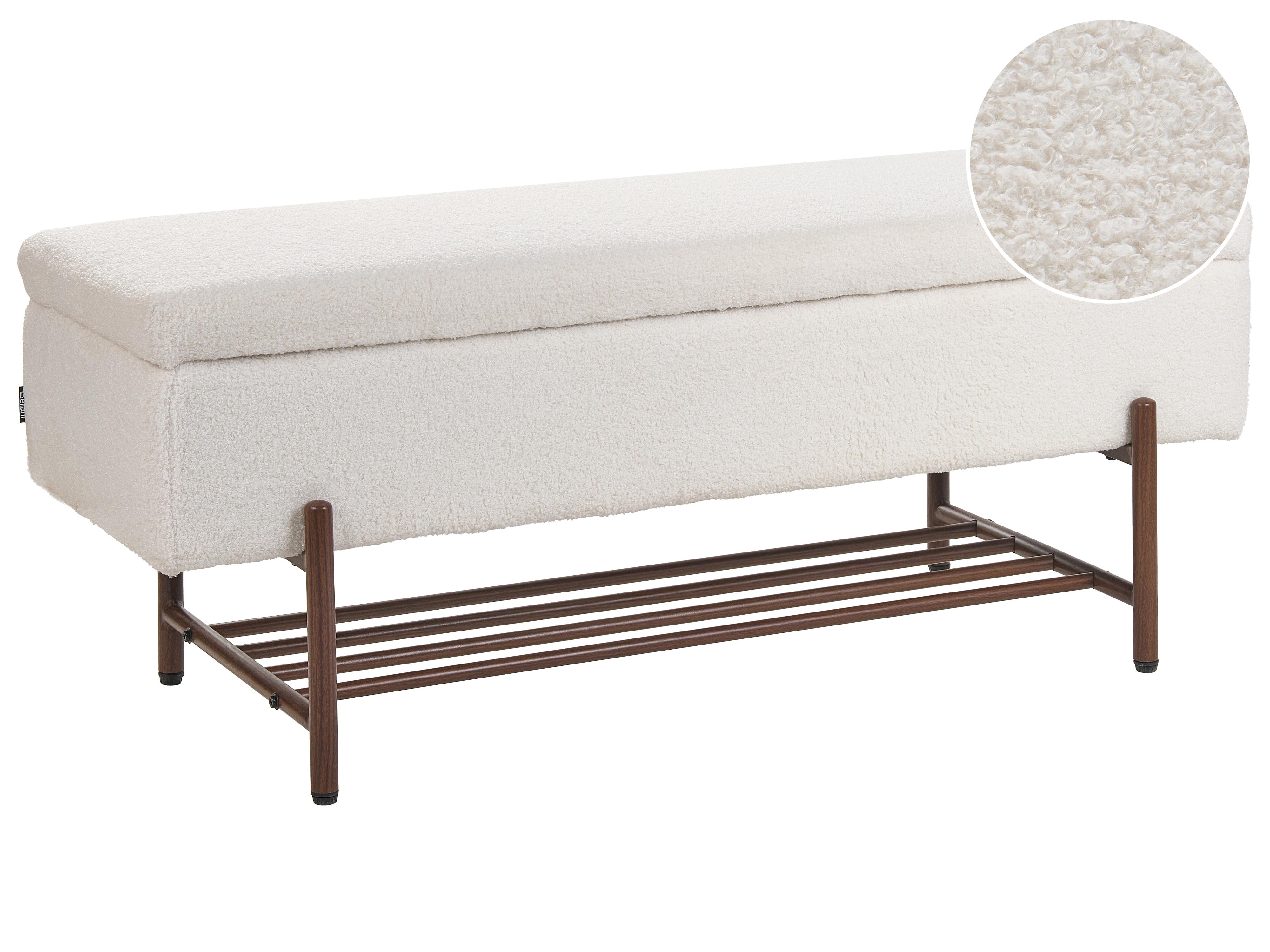 Schoenenbankje VAIL Bouclé 115 cm 40 cm met opbergruimte Gebroken wit