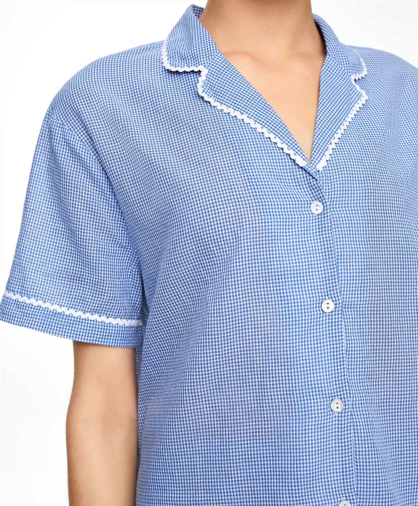 Camisa de manga curta, 100% algodão xadrez vichy