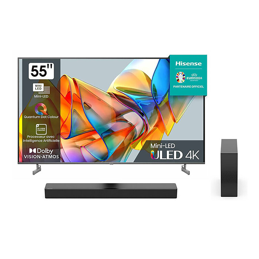 Hisense 55U6KQ + HS2100 - TV 4K UHD HDR - 139 cm - Barre de son 2.1