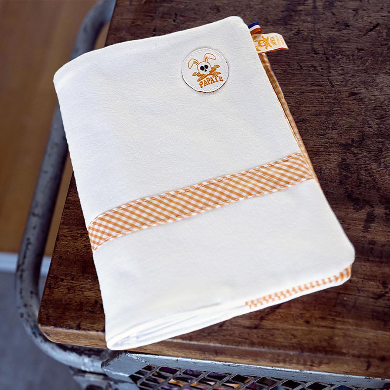 Papate Protège Carnet de Santé en Coton Bio Wooly blanc/vichy - 25x18 cm