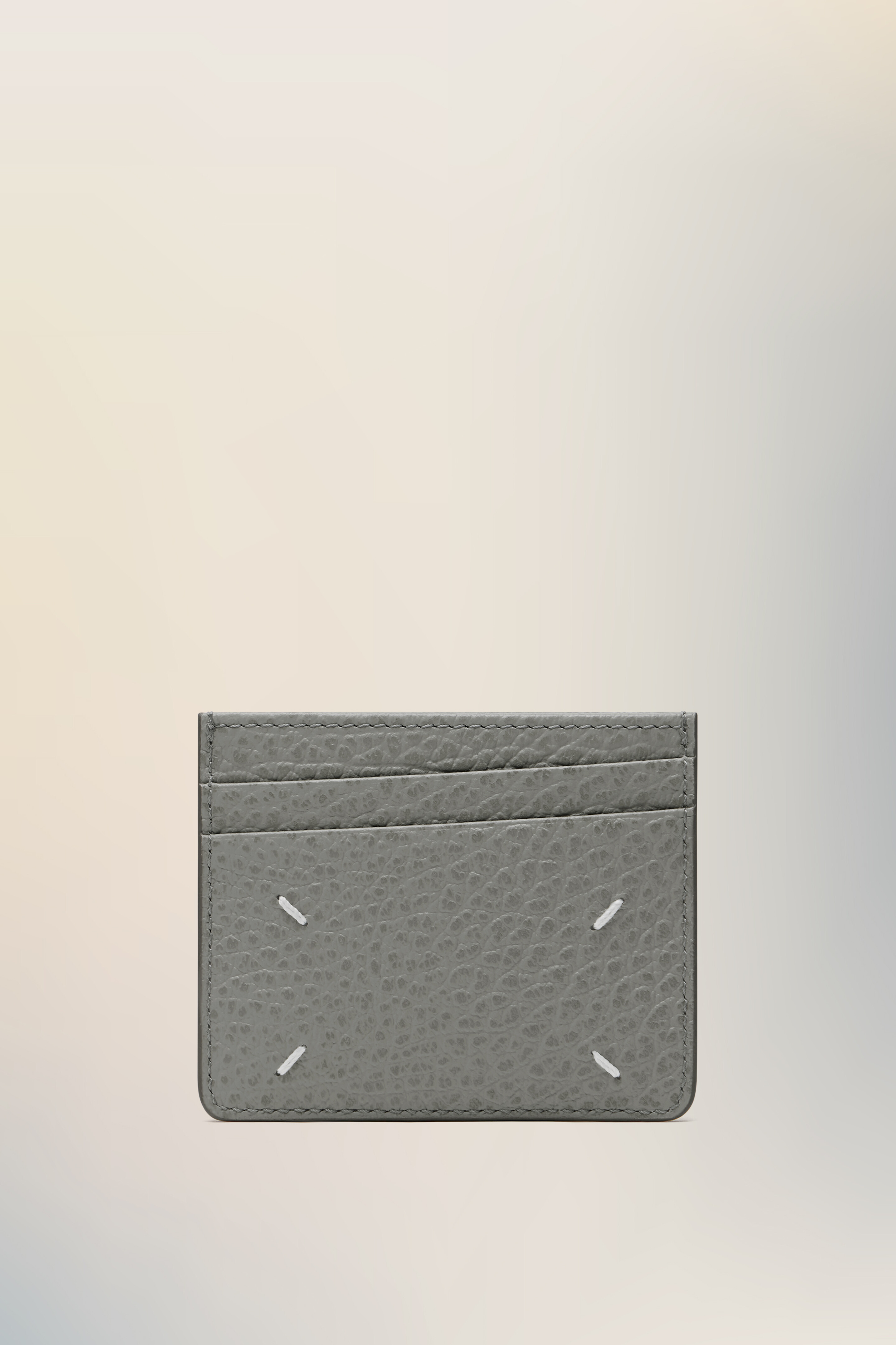 Porte-cartes Four stitches gris en cuir embossé Gris caillou