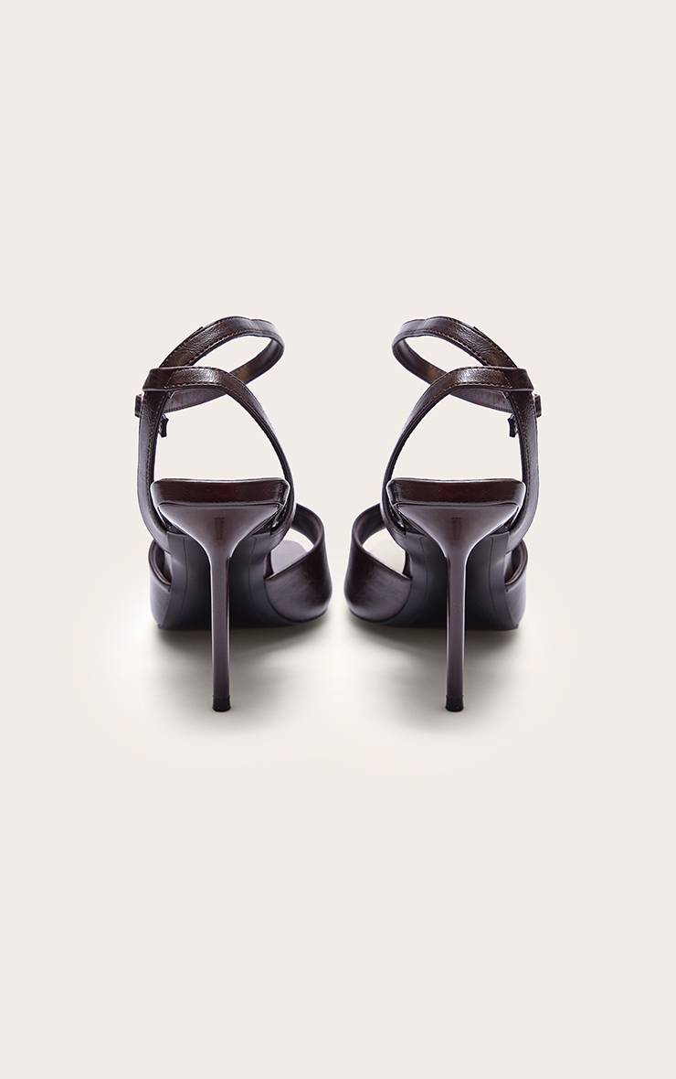 Chocolat Sandales À Talons Bout Carré Effet Froissé