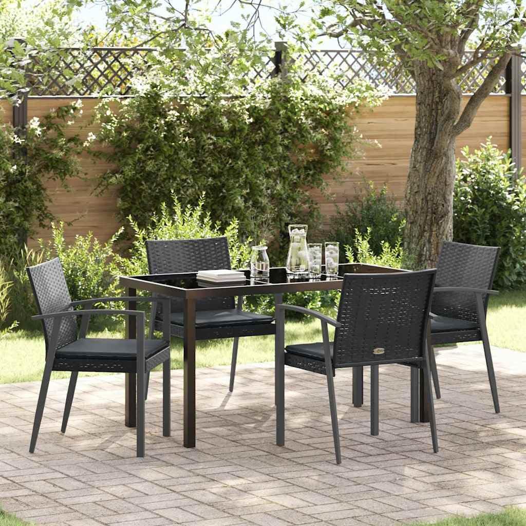 Gartenmöbel 5-teilig Schwarz Grau 140 x 70 x 73 cm PE Rattan wetterfest Pulverbeschichtet Armlehnen Gartenlounge Balkonmöbel für Terrasse Balkon Campingplatz