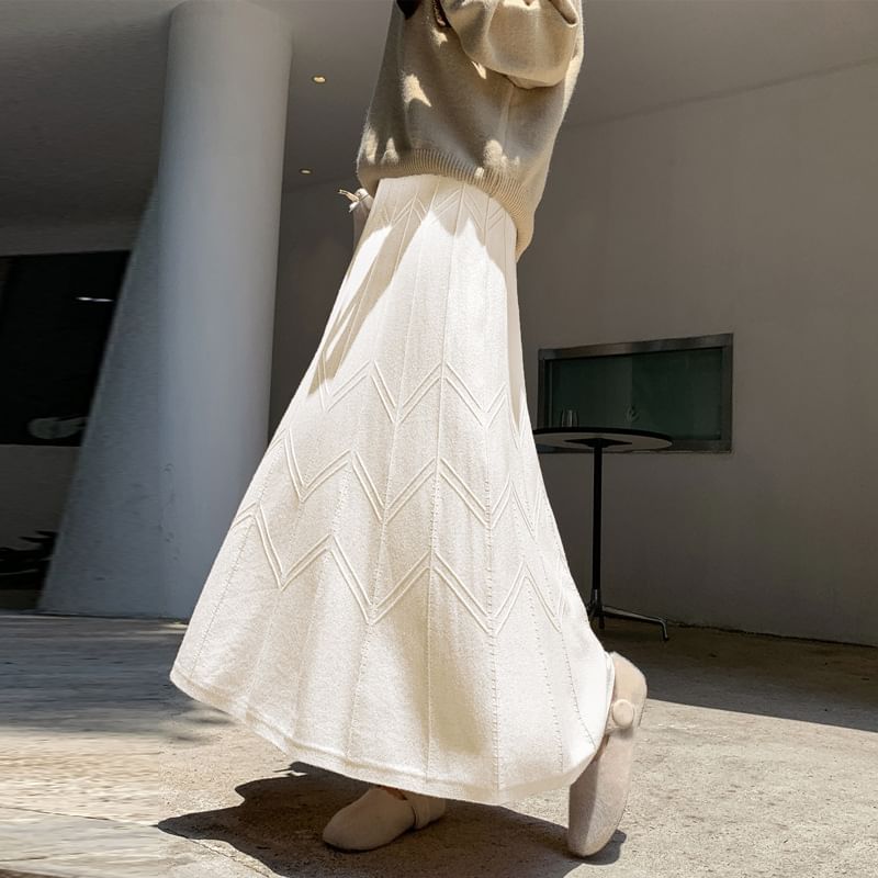 Luminato - Hoge taille effen gebreide maxi A-lijn rok