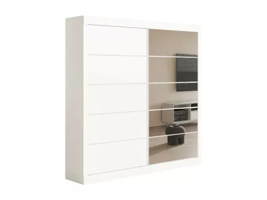 Garde Robe MILS, armoire 2 portes coulissantes avec miroir coloris blanc