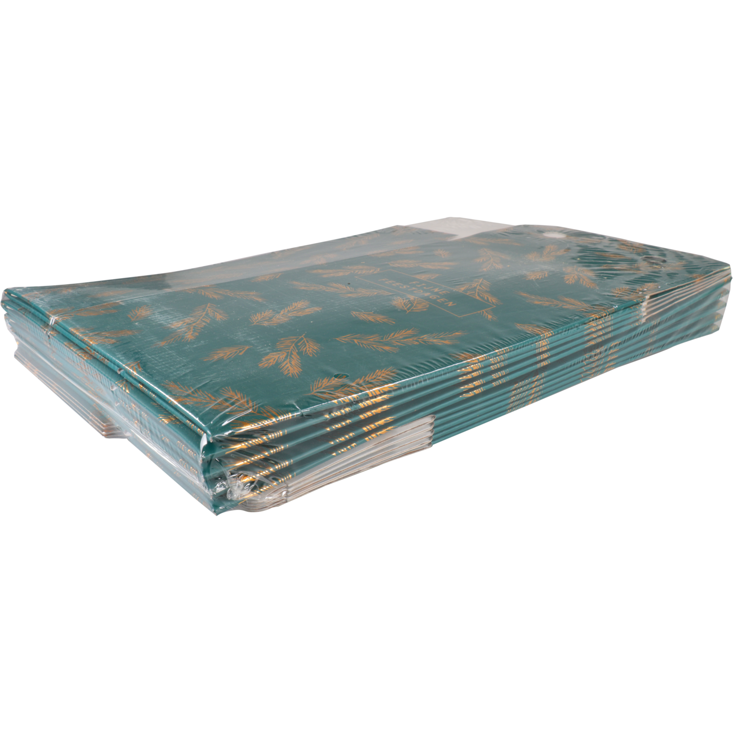 Flesdoos, Dennentakjes, karton + PE, 2 flessen, 190x95x330mm, Kerstmis, groen/goud