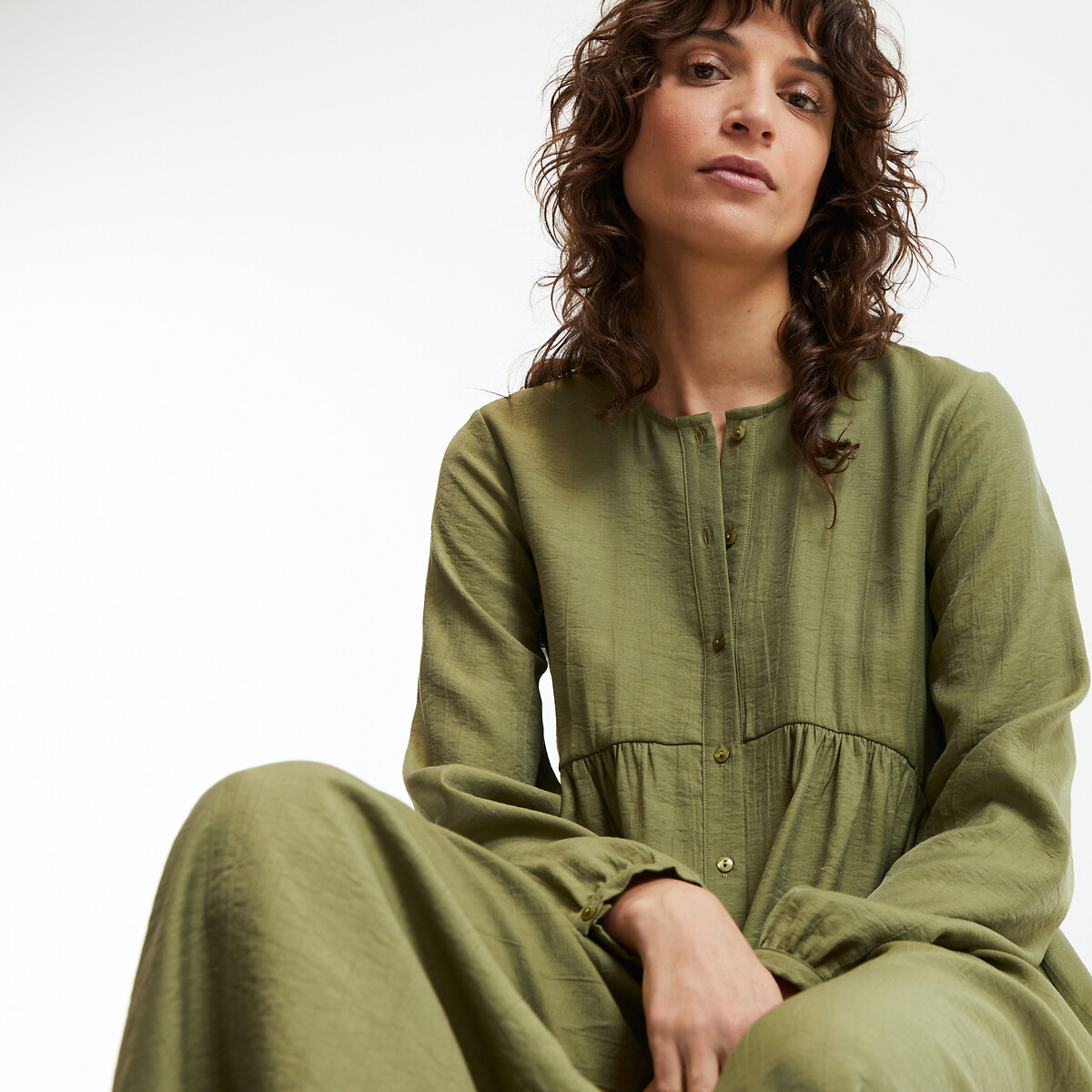 COLEÇÕES LA REDOUTE<br>Vestido longo, mangas compridas. Assinatura SUZIE