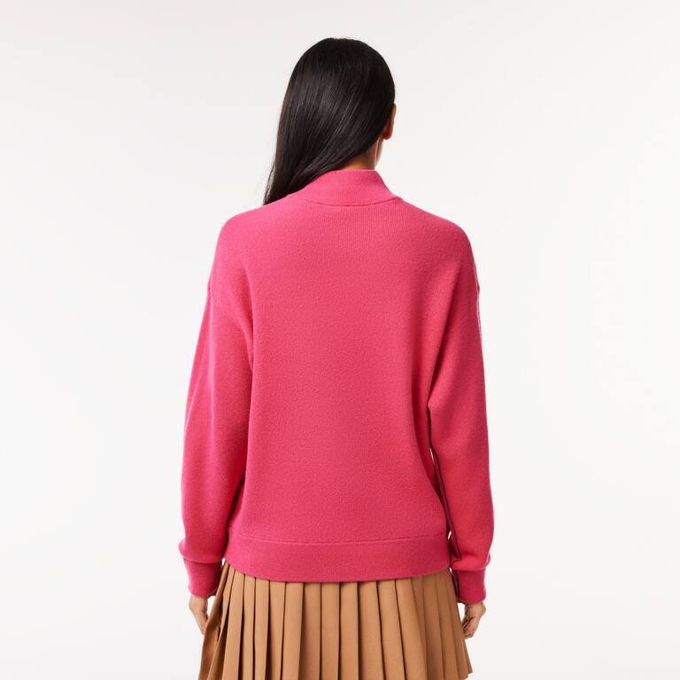 Pull Lacoste femme col montant en laine Pullovers - Rose - Lacoste - Femme