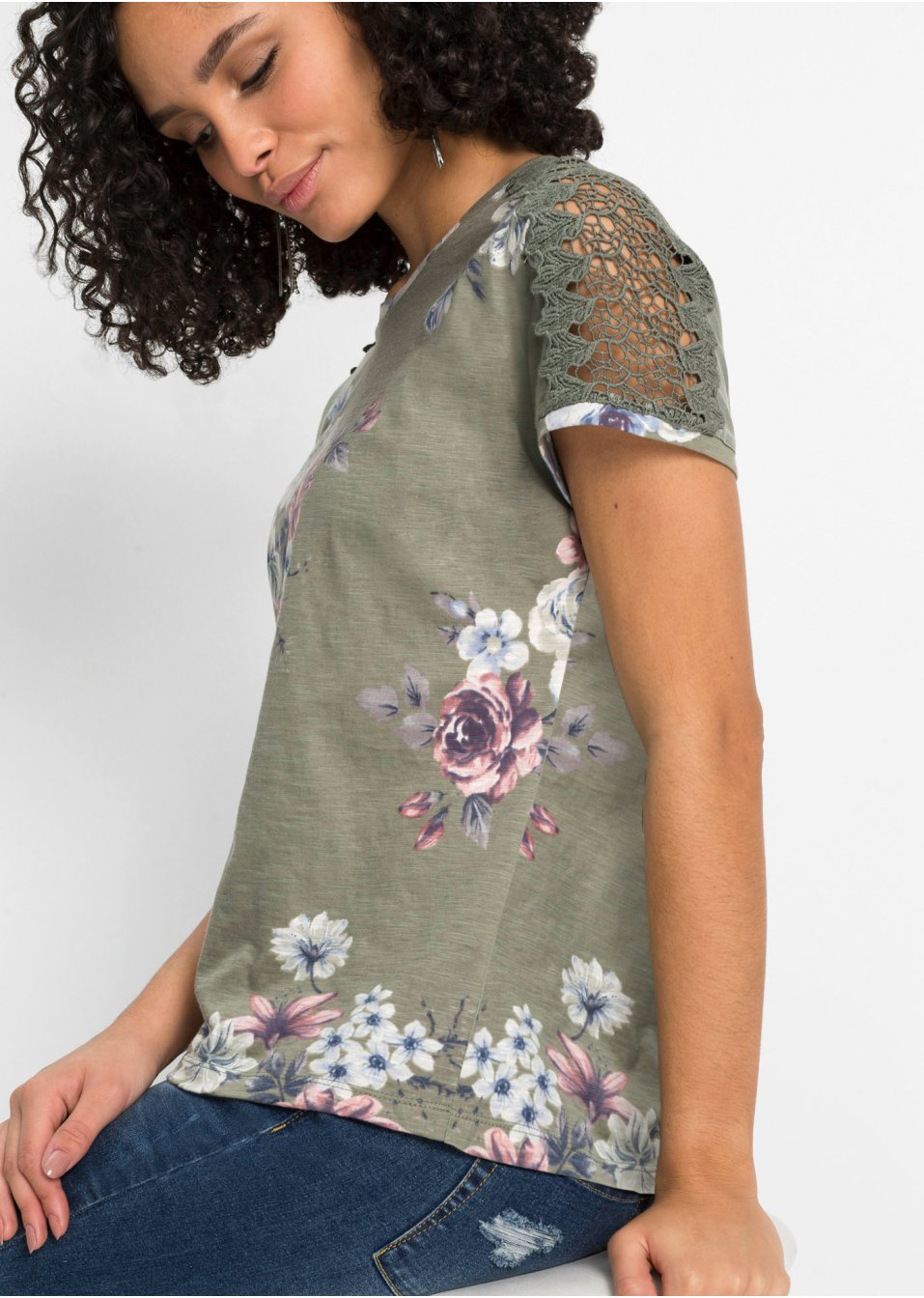 T-shirt imprimé avec dentelle