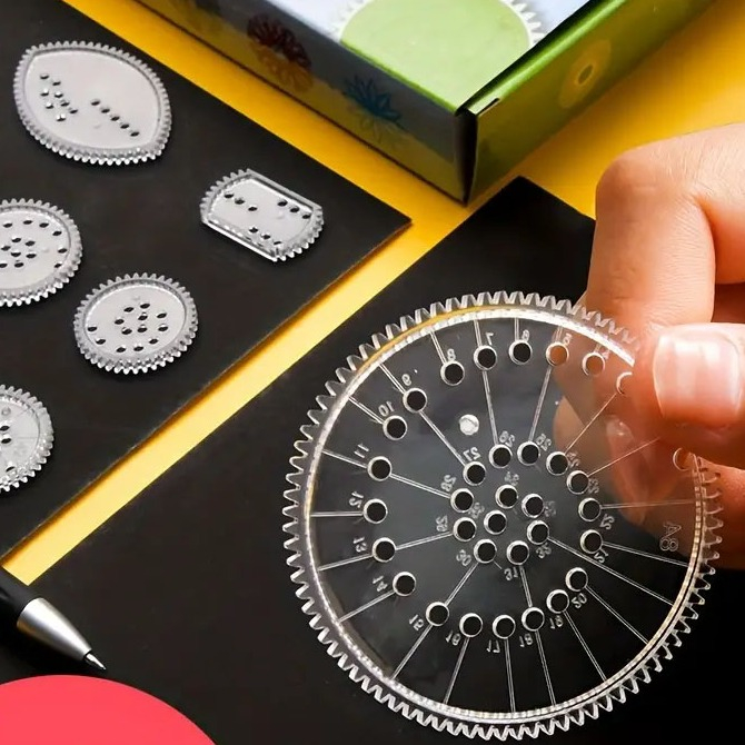 (22-tlg. Set) Spirographen Lineale Zeichen Vorlagen Mandala Zeichenräder Schablonen - Transparent
