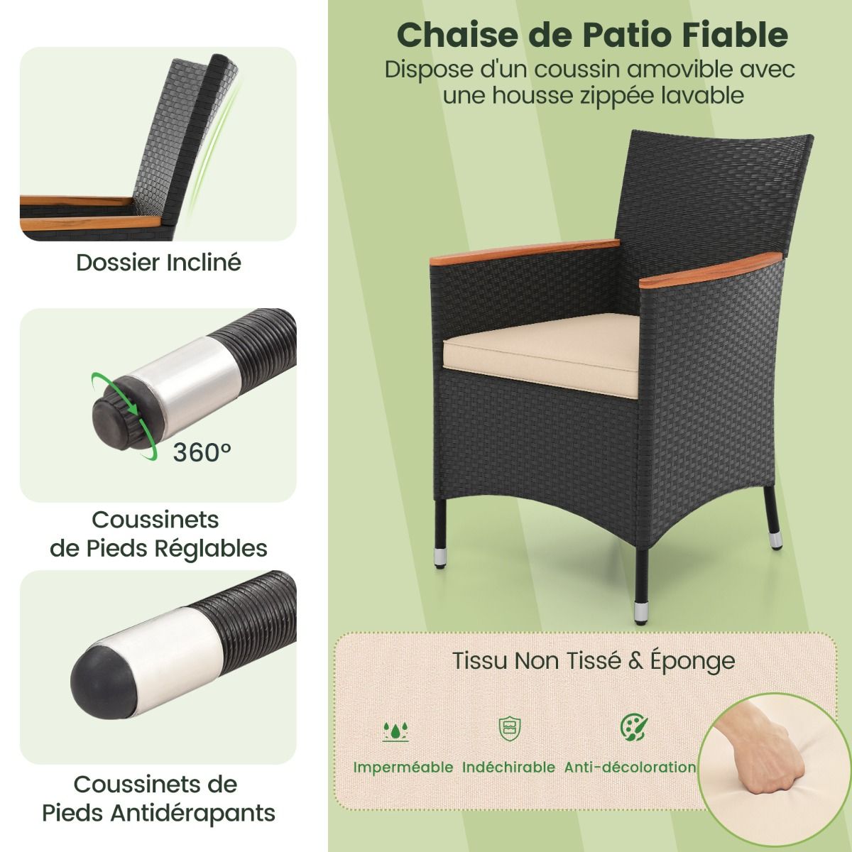 Salon de Jardin en Rotin 9 Pièces Plateau de Table en Acacia Ensemble de Salle à Manger avec Coussins Amovibles Trou Charge 180KG Beige+Noir - Lidl-Manfred