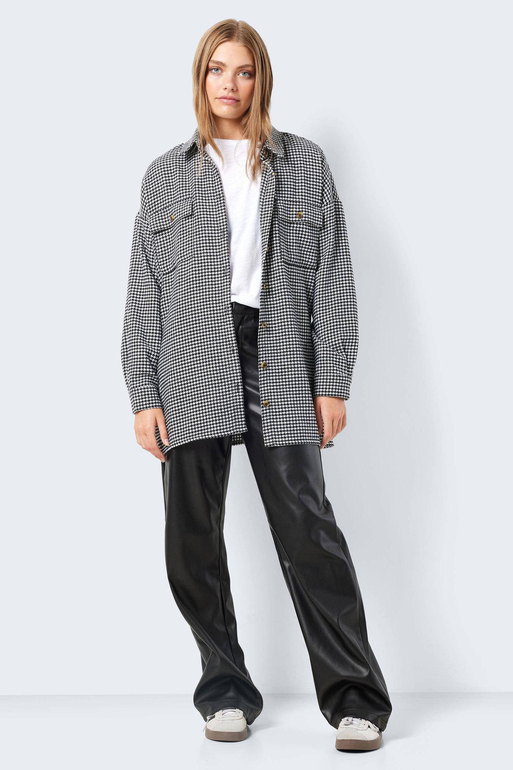 NOISY MAY geruite blouse NMFLANNY wit/zwart