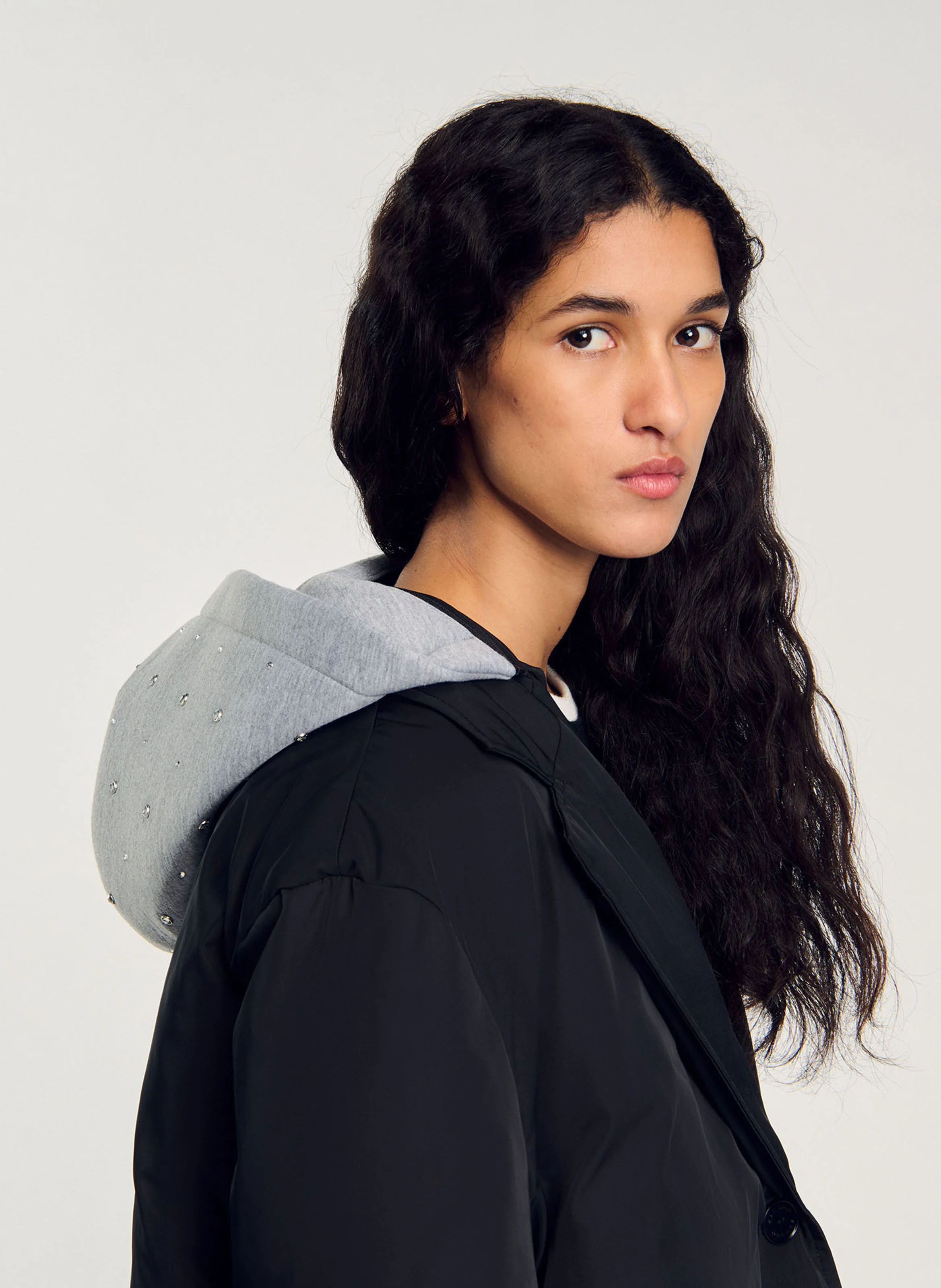 Manteau droit à capuche | Noir