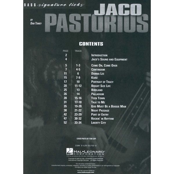 Hal Leonard Jaco Pastorius Bass Signature Licks
