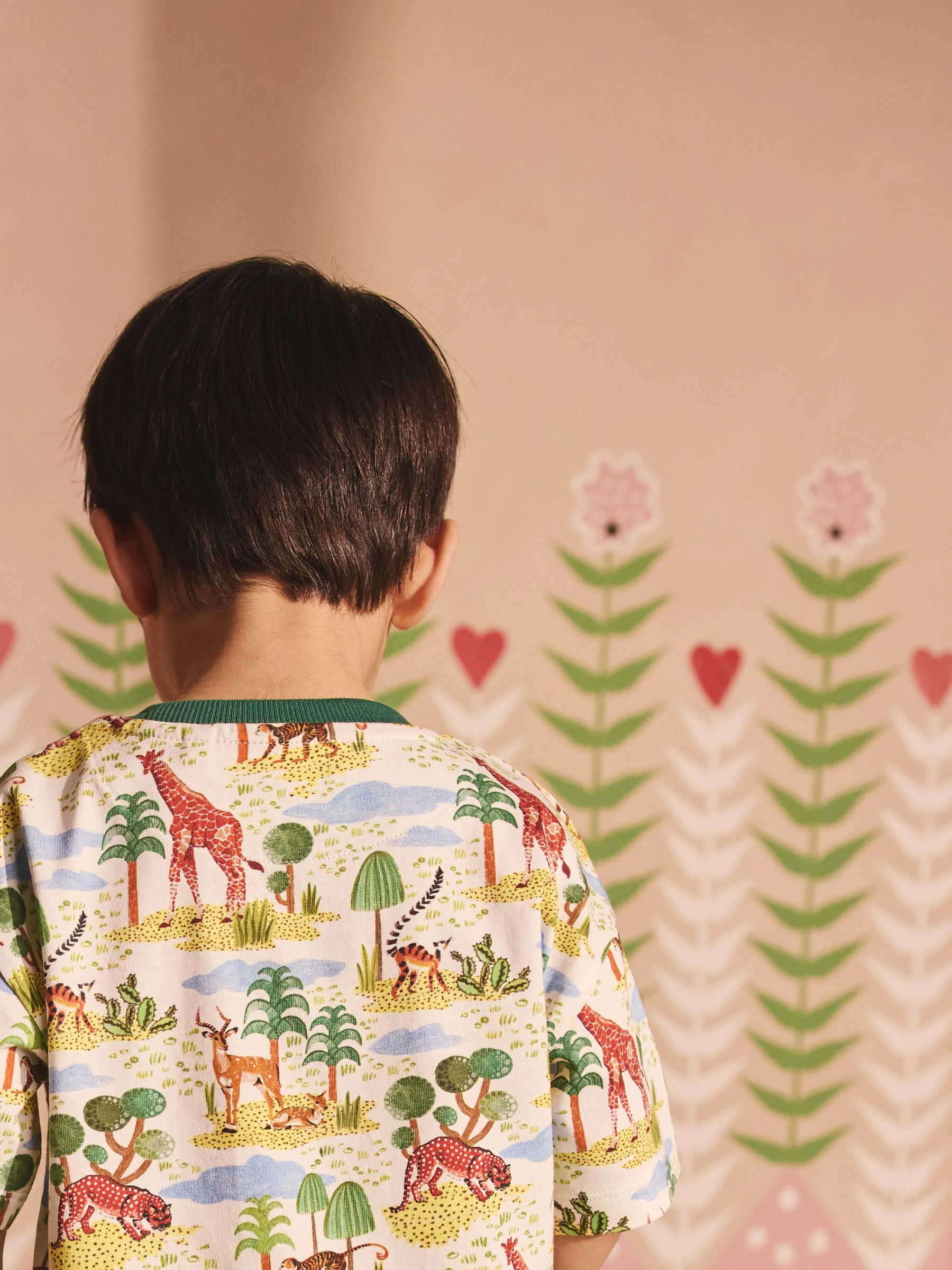 Groen/wit - Set van safari T-shirt met all-over print, korte mouwen en shorts (3mnd-7jr)