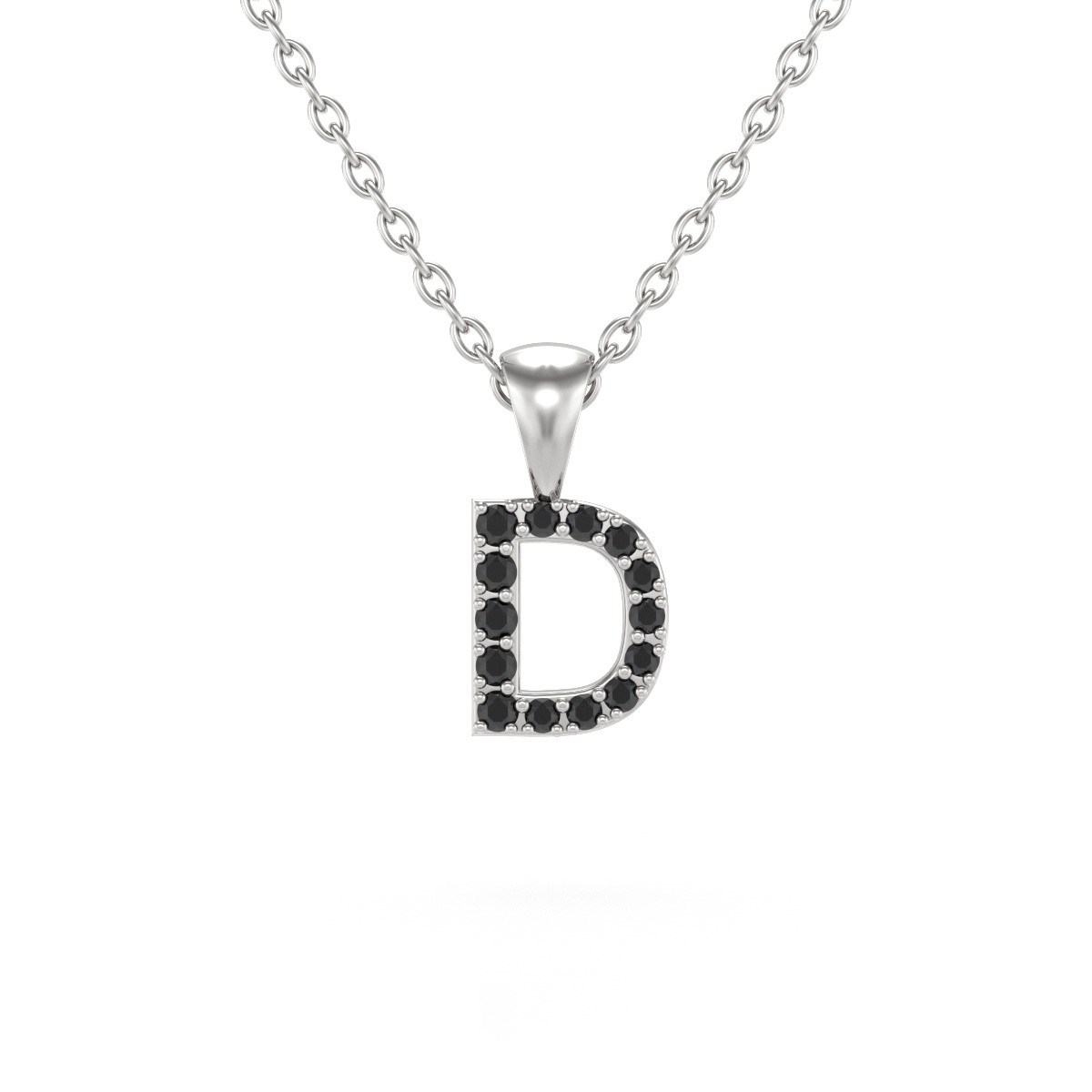 Collier Pendentif ADEN Lettre D Diamant Noir Chaine Argent 925 incluse 0.72grs