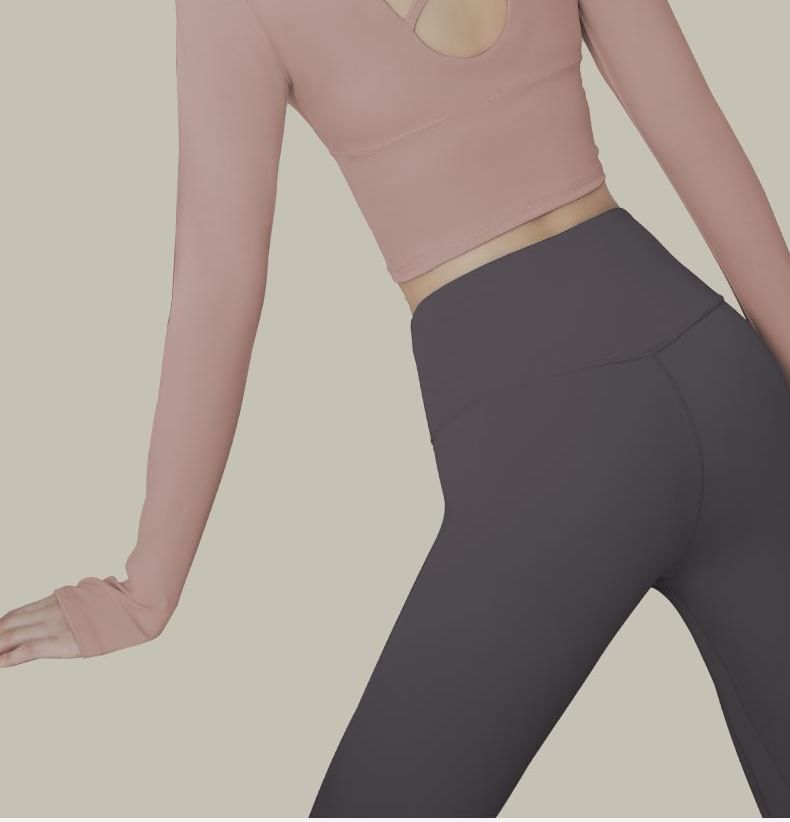 FAYE - Sportshirt met lange mouwen, ronde hals, open rug en effen kleur / Yogalegging met hoge taille / Set