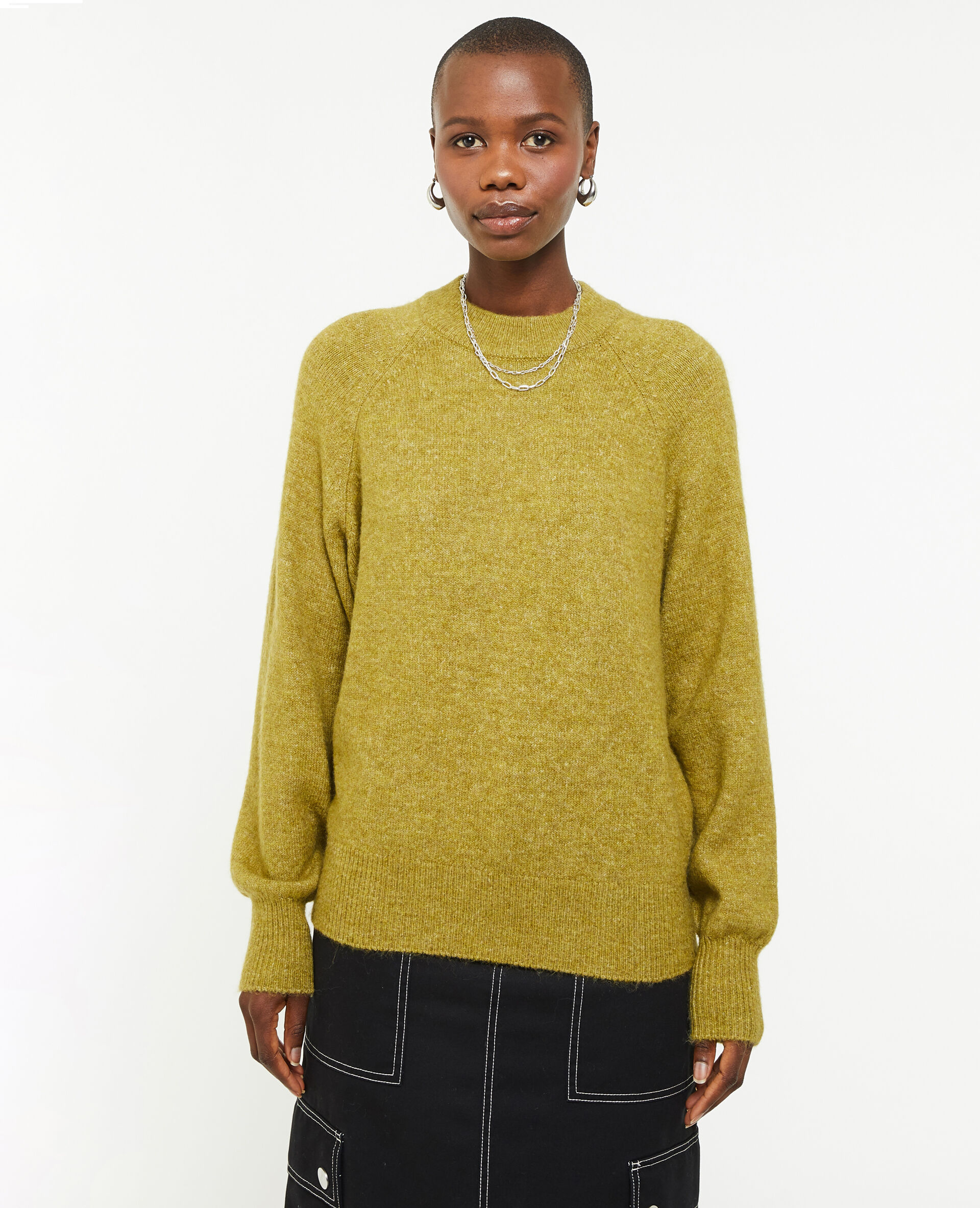 Pull col rond avec laine - Vert olive