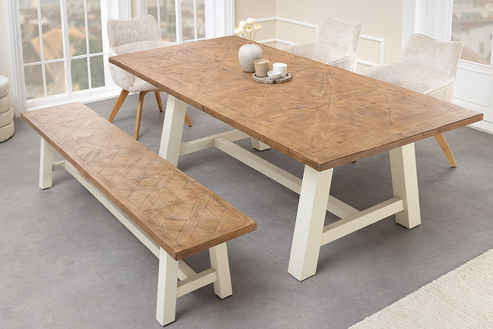 Massiver Esstisch HAMPTONS 165cm hellbraun creme Pinienholz
