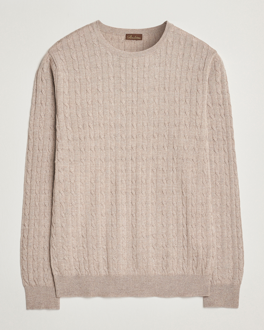 Stenströms Merino Cable Crew Neck Beige