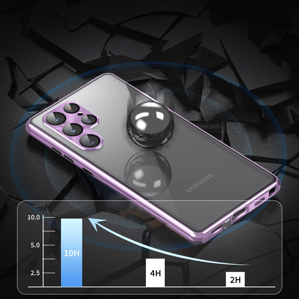 Samsung Galaxy S24 Ultra Magnetische Alu Schutzhülle mit Panzer Glas Backcover   Display- / Kameraglasschutz (Verschlussmechanismus) - Lila