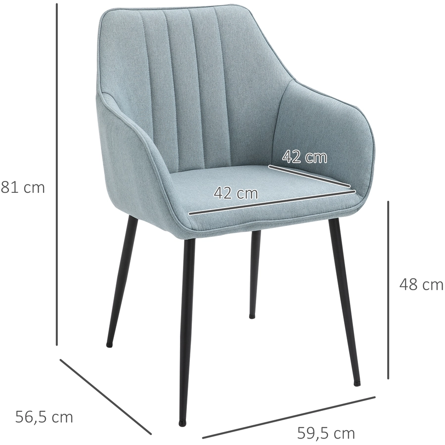 HOMCOM Stuhl 2-teilige Esszimmerstühle, mit atmungsaktivem Leinenbezug blau