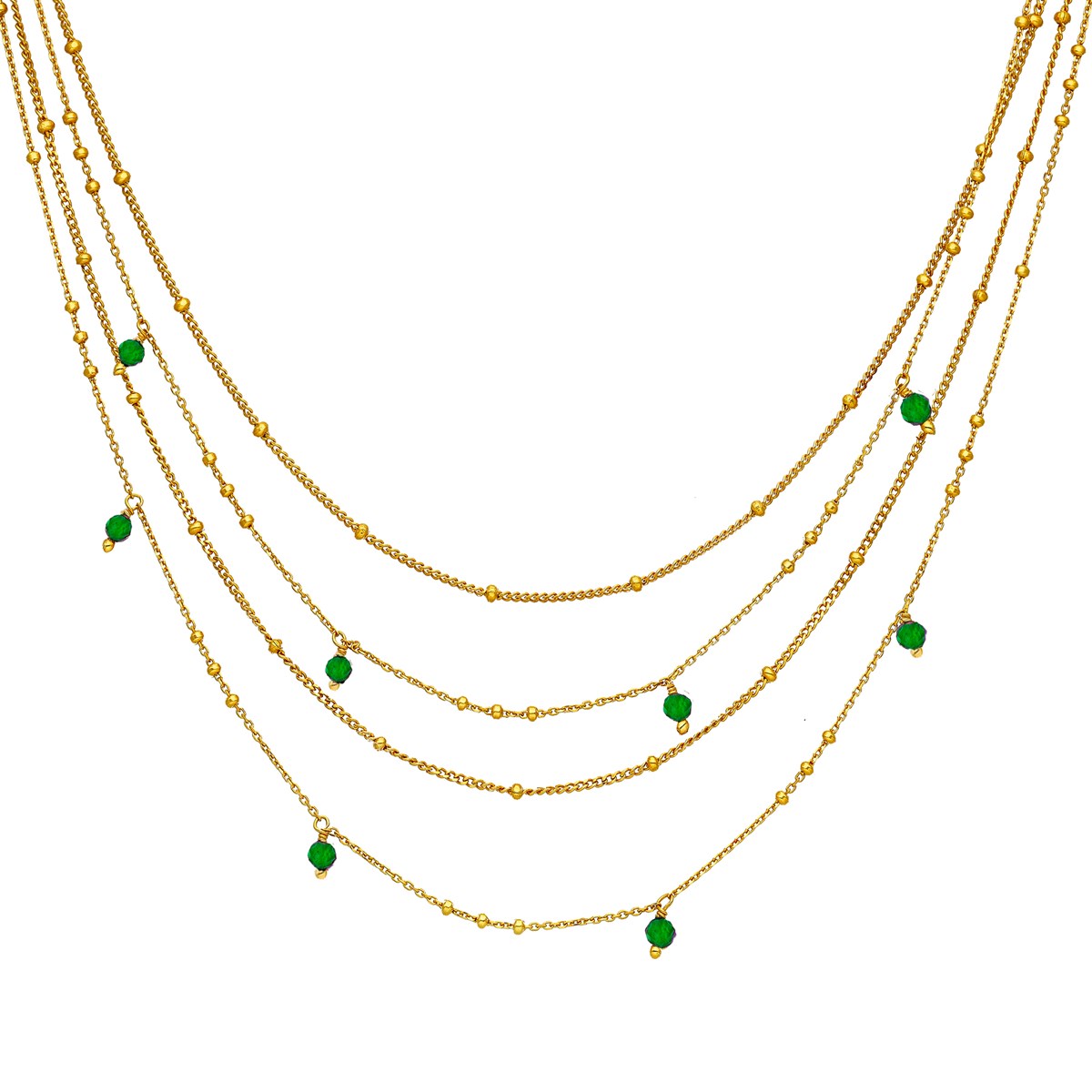 Collier Argent Doré Multiples Chaine Et Pierres Naturelles Onyx Vert