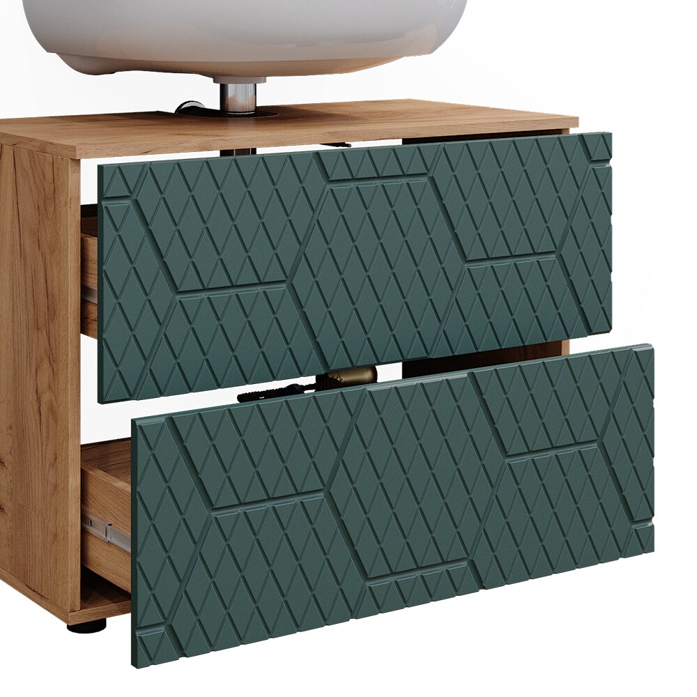 Vicco Badmöbel-Set Irma Eiche Grün 4-teilig Midischrank 95 cm Waschbeckenschrank 80 cm