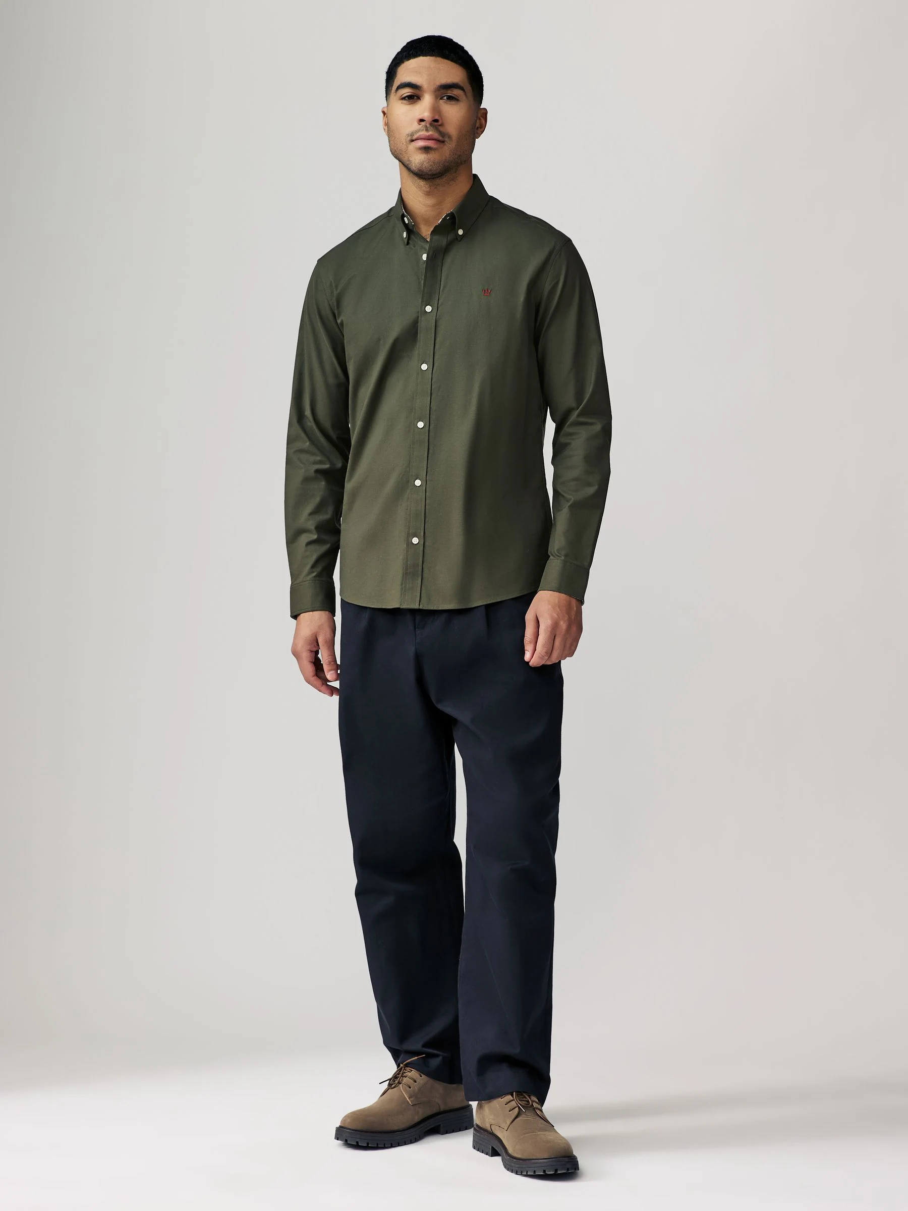 Kakigroen - Oxford-stretchoverhemd met lange mouwen