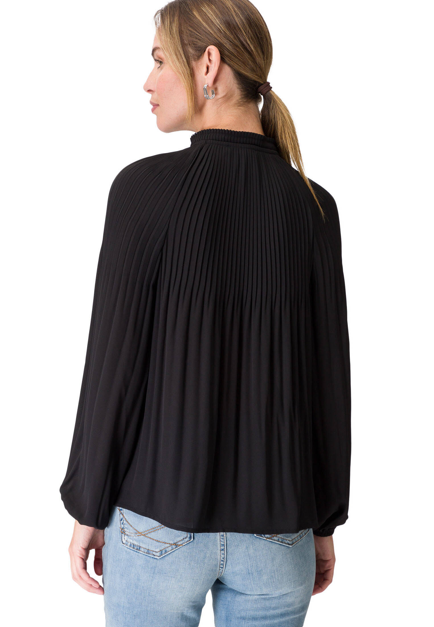 zero| Damen Bluse mit Plisseefalten