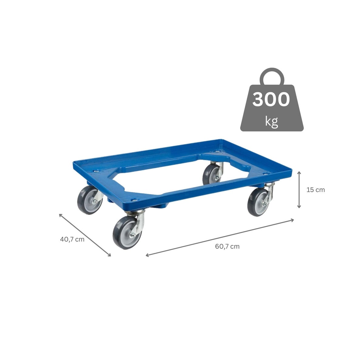 PROREGAL Voordeelset 2x Transportwagens voor Euroboxen 60 x 40 cm met Rubberen Wielen, Blauw, Open Dek, 2 Zwenkwielen en 2 Remwielen, Draagvermogen 300 kg