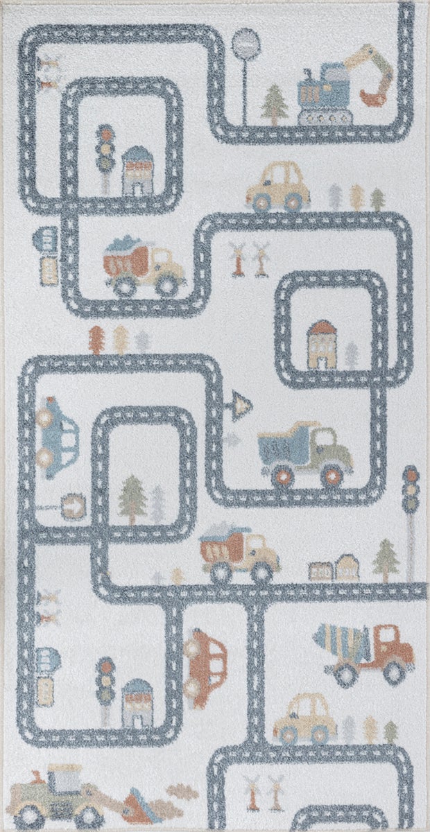 Machinewasbaar kinderkleed, racebaan, beige/grijs, 80x150 cm, VROOMVILLE