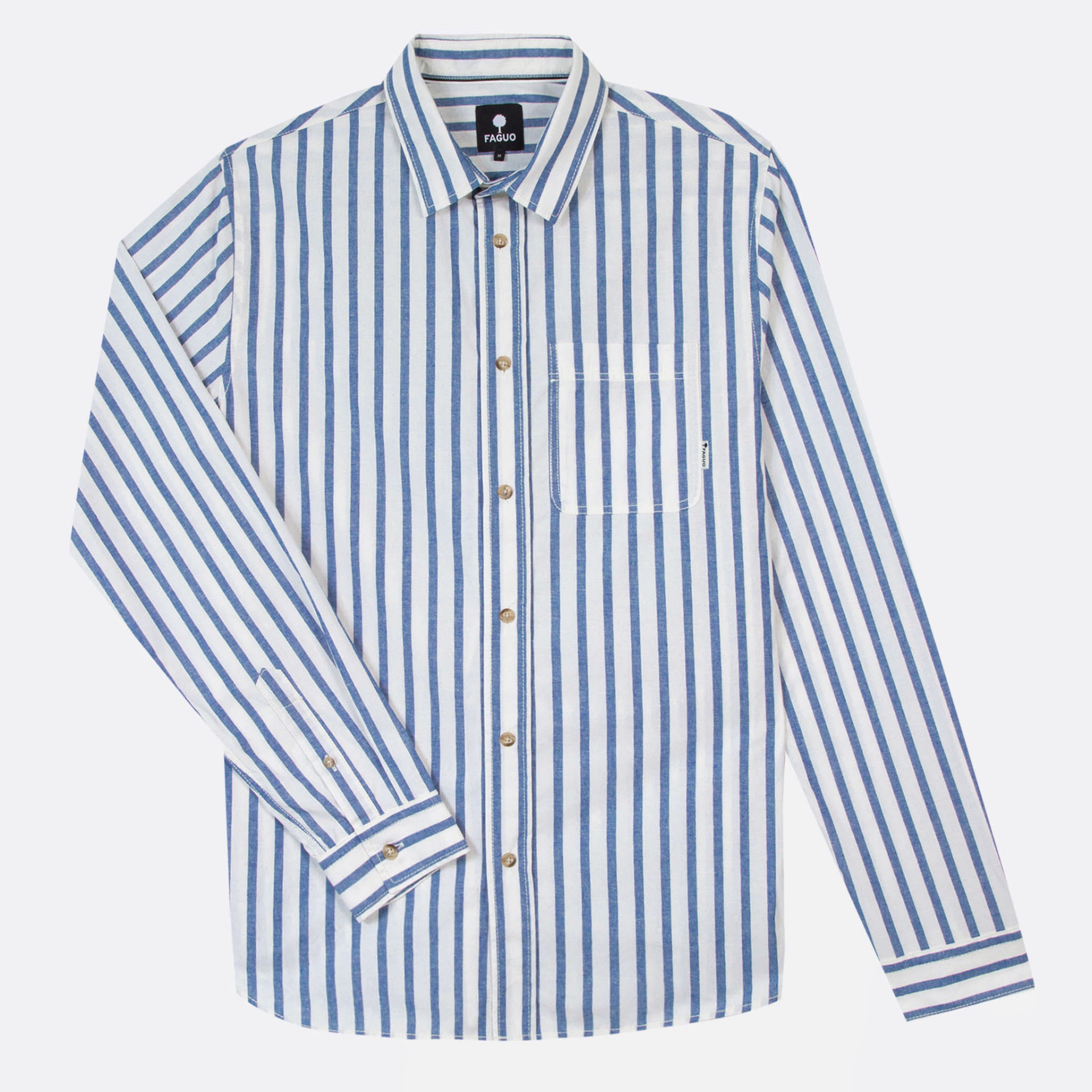 Chemise rayée écrue & bleu clair coton et coton biologique - modèle signy