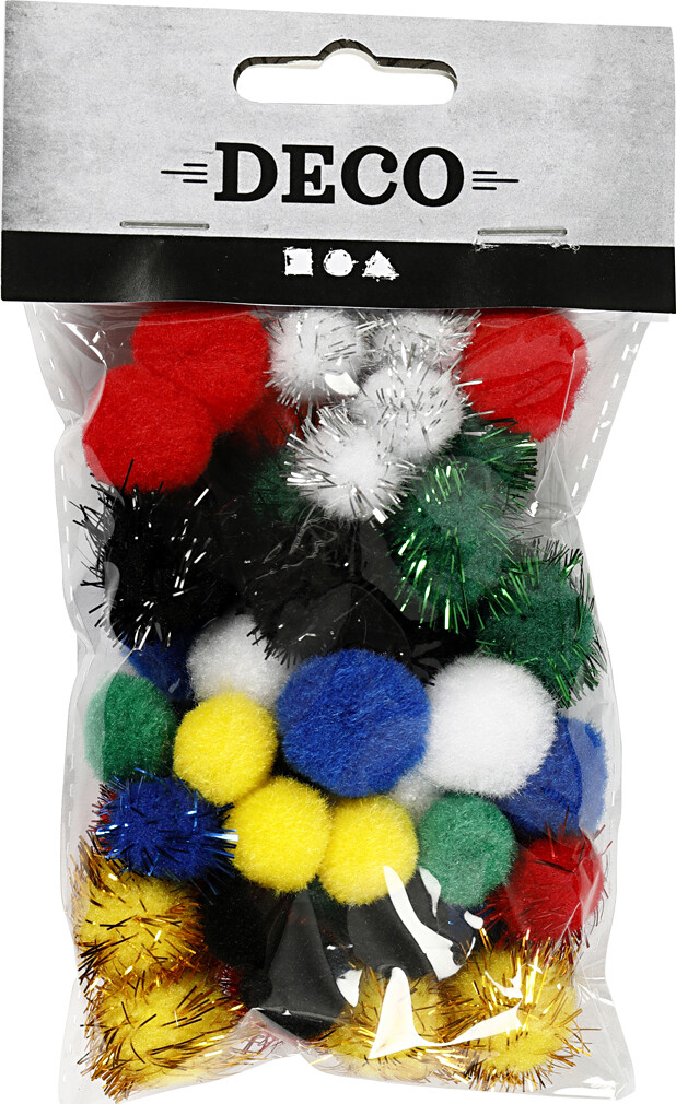 Pomponer - Ø 15+20 MM - Assorterede Farver - 48 Assorterede