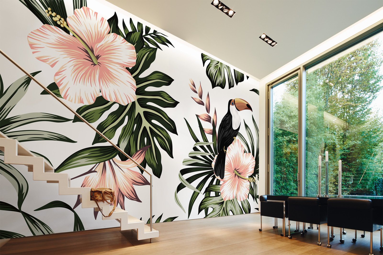 Fototapete DESIGNWALLS - weiß-rosa - Blumen - 2,55 Meter