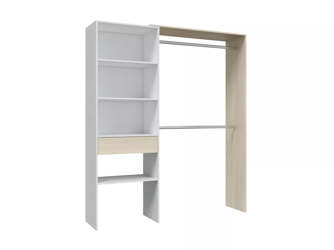 Aménagement dressing réversible Blanc/Chêne - DAJI - L 158 x l 40 x H 187 cm