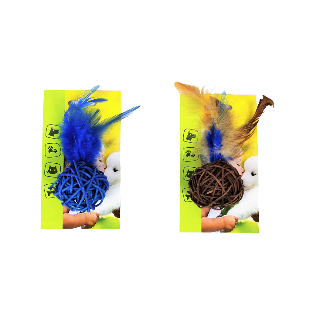 Jouet pour chat cage bois et plume 5x5x5cm