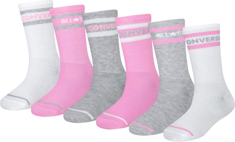 Converse 6-Pack Striped Logo Crew Socks in Converse Pink