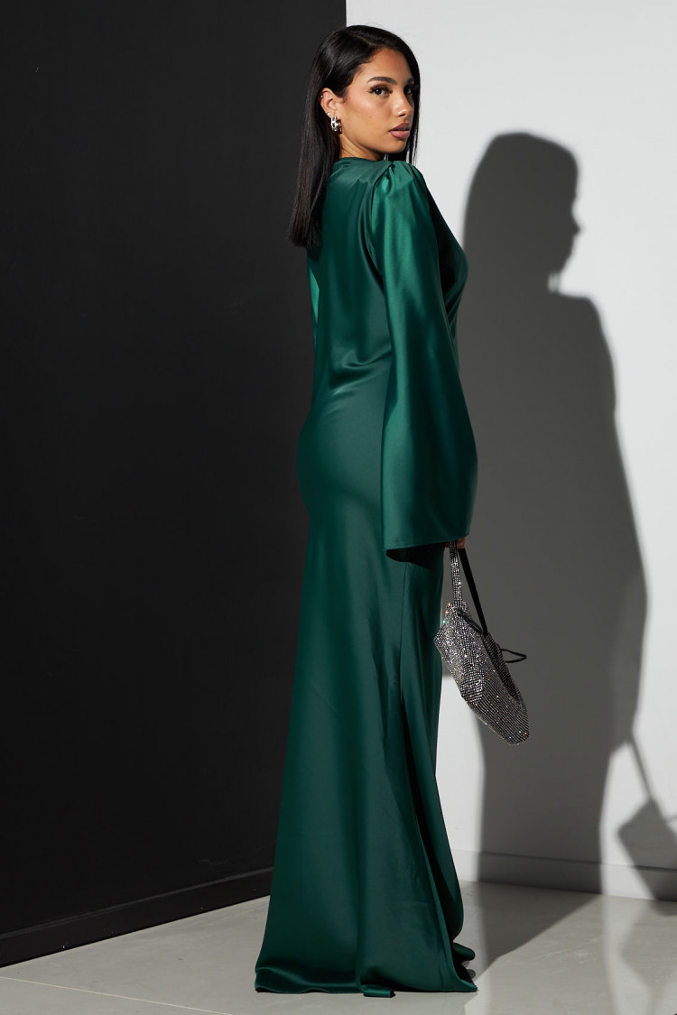 Robe longue satinée verte