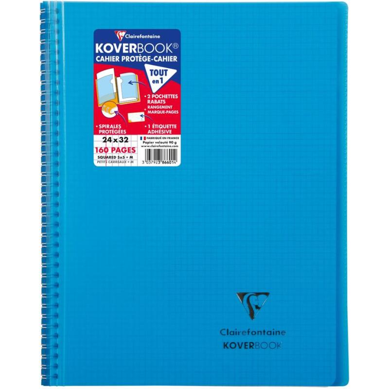 Cahier reliure intégrale enveloppante Koverbook 24x32cm 160 pages petits carreaux couverture polypropylène transparent - Assortis