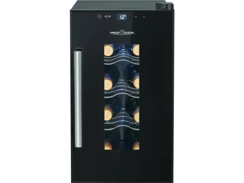 ProfiCook PC-WK 1232, Vin køleboks, Fritstående, 8 flaske(r), G, Indvendig belysning, Sort