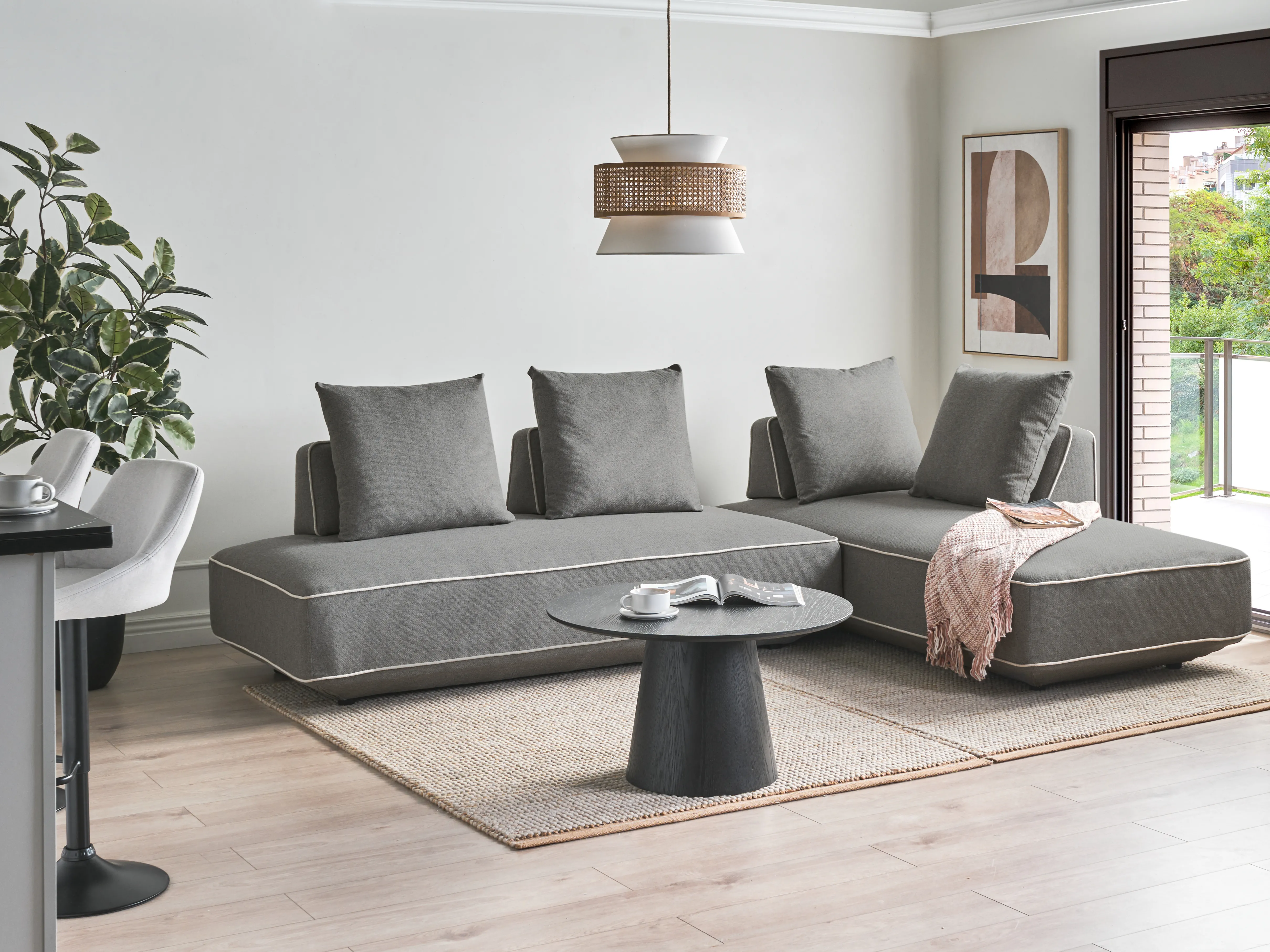 Chaise longue SEILLANS Stof Grijs