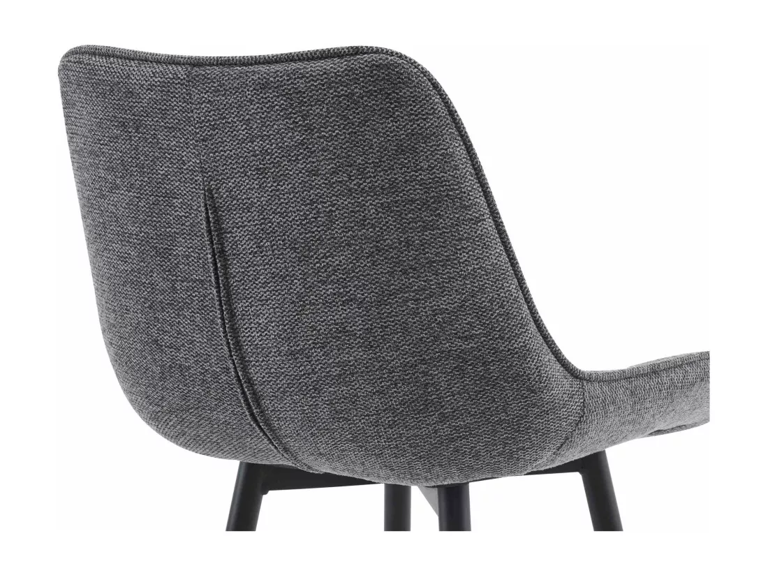 Lot de 2 Tabouret de bar - Tissu & Métal noir mat - Gris foncé - Dartford