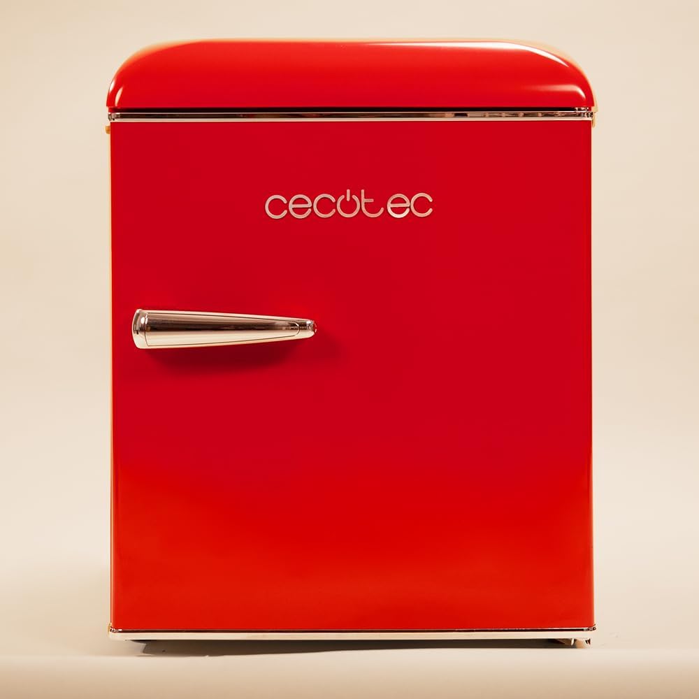 Cecotec Mini Frigo Bolero CoolMarket TT Origin 45 Rouge. Réfrigérateur de Table Rétro 45L, 55 cm de Haut, 44,7 cm de Large, Classe Énergétique E, Bac à Glaçons et Poignée Chromée, Rouge